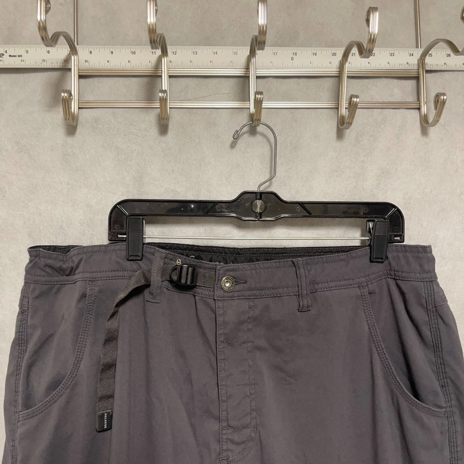 Prana Pants Men 40X32 Gray Performance Outdoor Belt Active Roll Up Stretch Zion