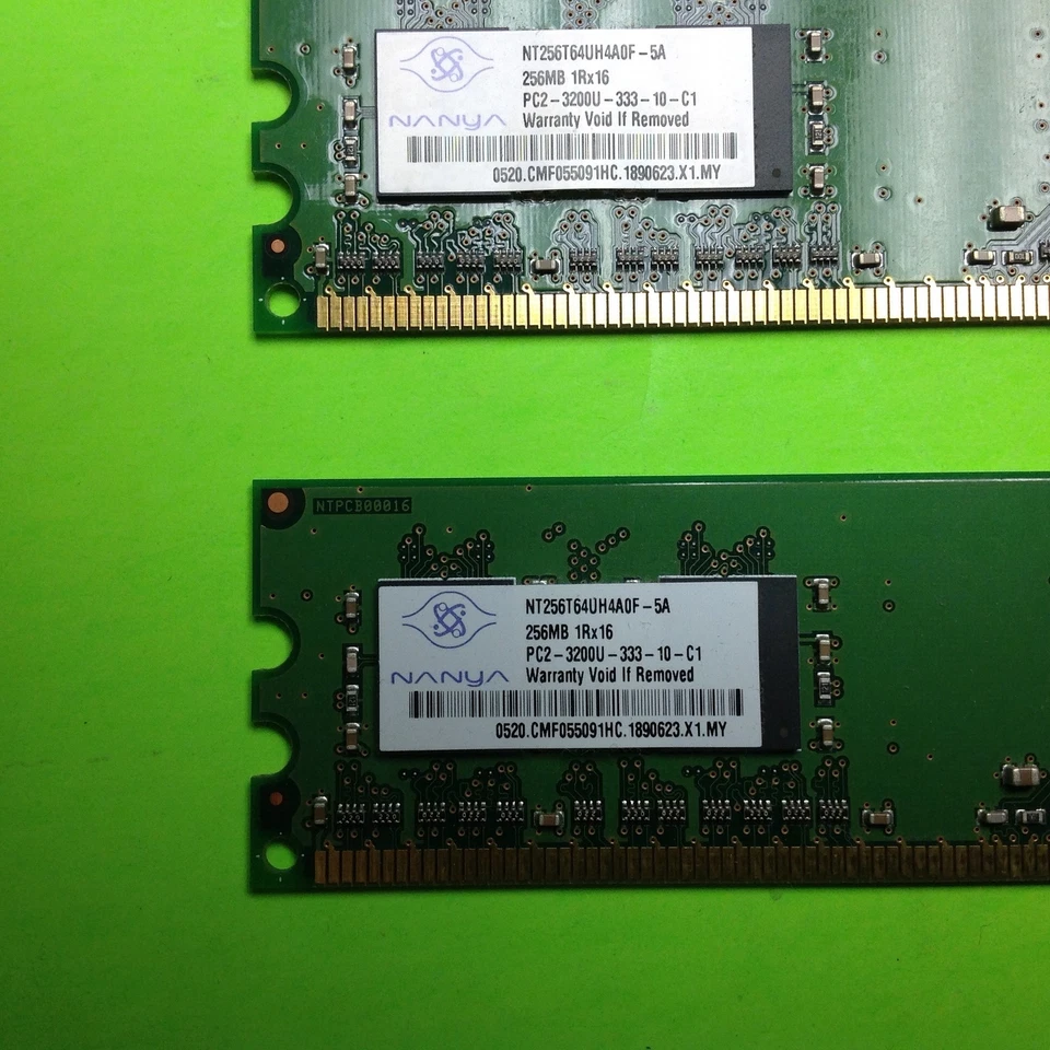 Set of (2) Nanya NT256T64UH4A0F-5A 256MB DDR2-400 (PC2-3200) PC2-3200U RAM (512M - Image 3 of 4