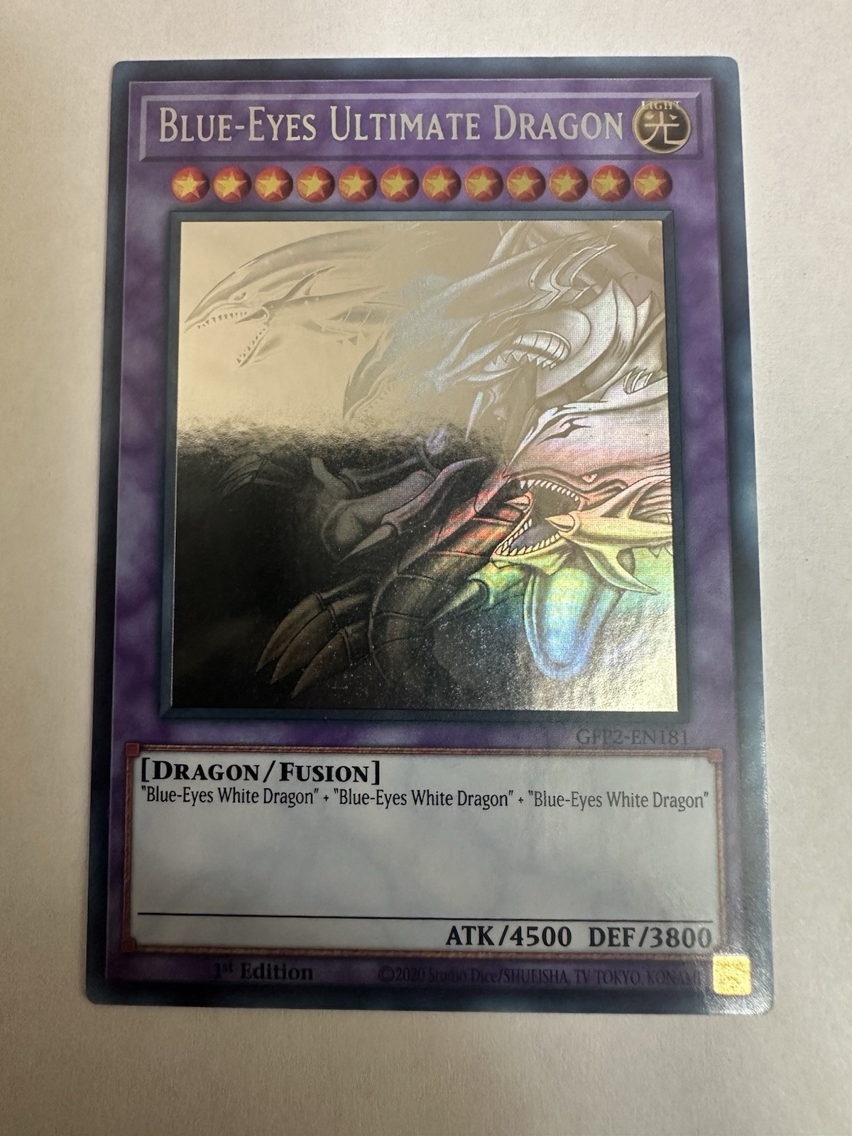 Yugioh Blue Eyes Ultimate Dragon (Ghost Rare) GFP2-EN181 1st Edition LP CONDITIO