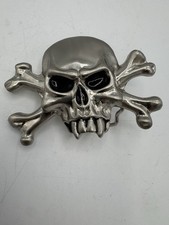 Skull  Crossbones Belt Buckle Silver Tone Gothic Biker Punk Unmarked