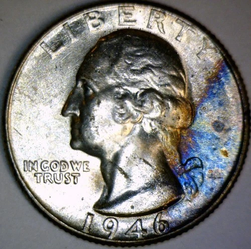 1946d BU + Washington Quarter Silver Uncirculated Toned Coin Tone LOT #11   NR