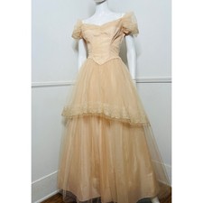 1950s Vintage Peach Tulle Formal Gown