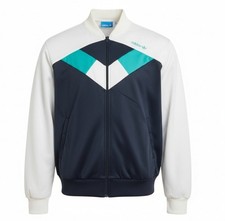 VTG 80s Adidas Track Jacket Made in USA Trefoil Colorblock Navy White Mens L