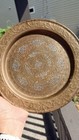 Vintage Brass Wall Tray Silver Inlay Arabic Calligraphy Hand Engraved 10 Inch — photo 1