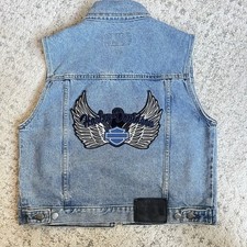 Harley Davidson Vest Mens M Denim Med Wash Wings Patch Motorcycle Biker Grunge