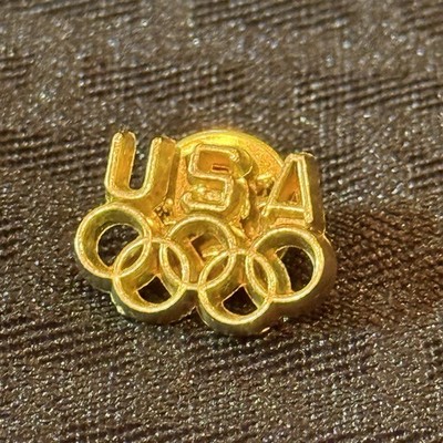USA Olympic Gold Tone Lapel Pin - 5 Rings Collectible - Pre-Owned.