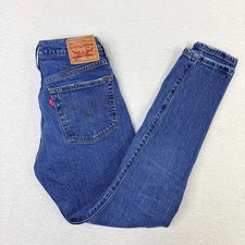 Levi Strauss 501 S Jeans Womens 26 Button Fly Blue Denim Straight Leg Slim Fit