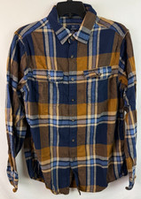 George Blue Brown Plaid Flannel Button Up Long Sleeve Shirt Men's Size Medium