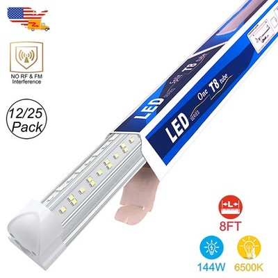 8Ft Led Shop Lights Fixture Milky Clear 144W NO RF 8' Garage Ceiling Light 6500K