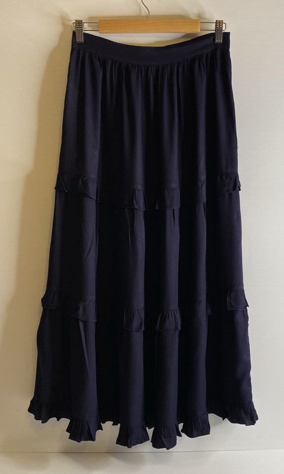 Adrift Skirt Women S Navy Blue Tiered Maxi Ruffles Rayon Elastic Waist Boho