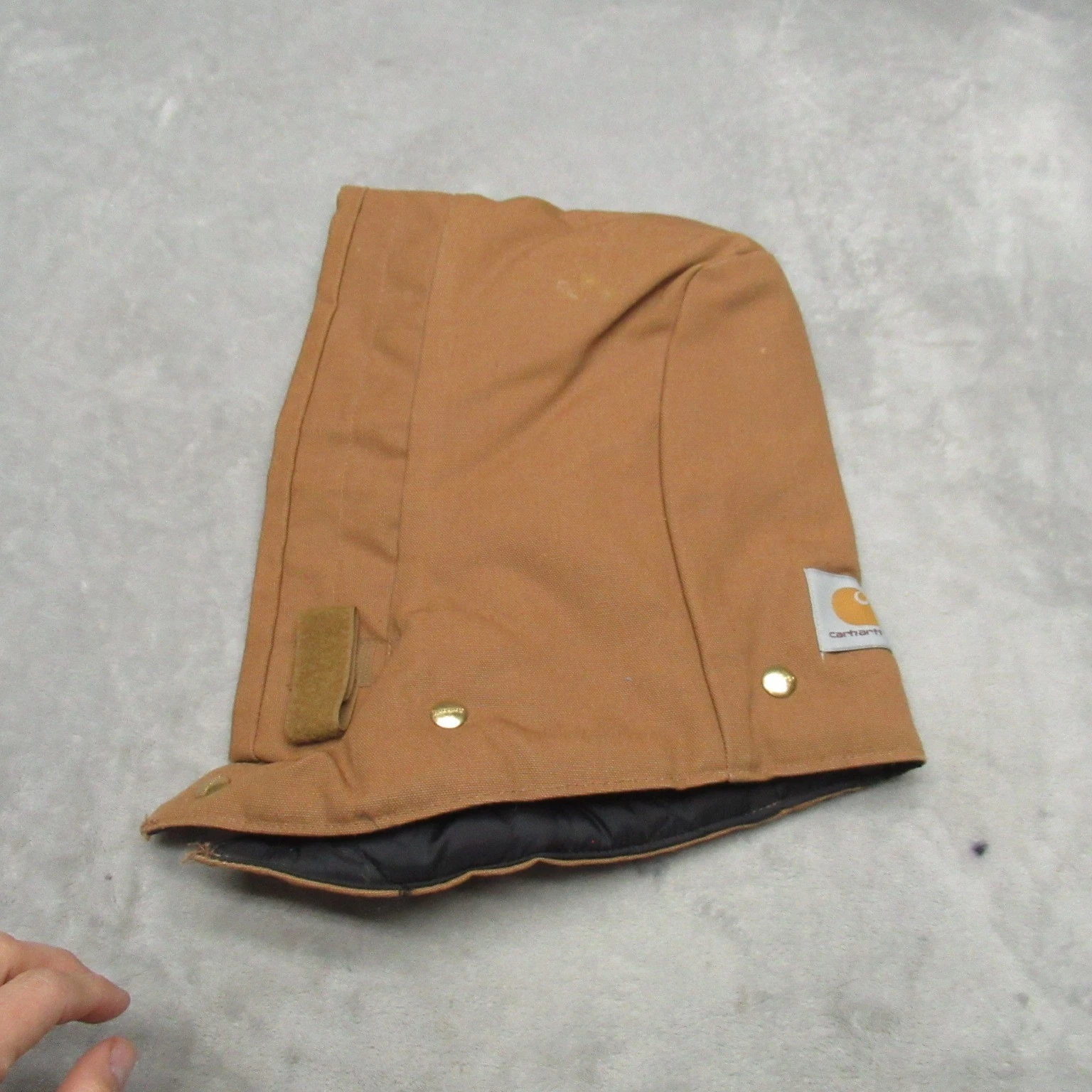 Carhartt Duck Hood Mens One Size Brown Canvas Quilted Snap On Insulated USA Made