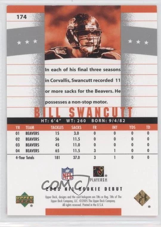 2005 Upper Deck Rookie Debut Gold 100 /100 Bill Swancutt #174 RC - Image 2 of 2