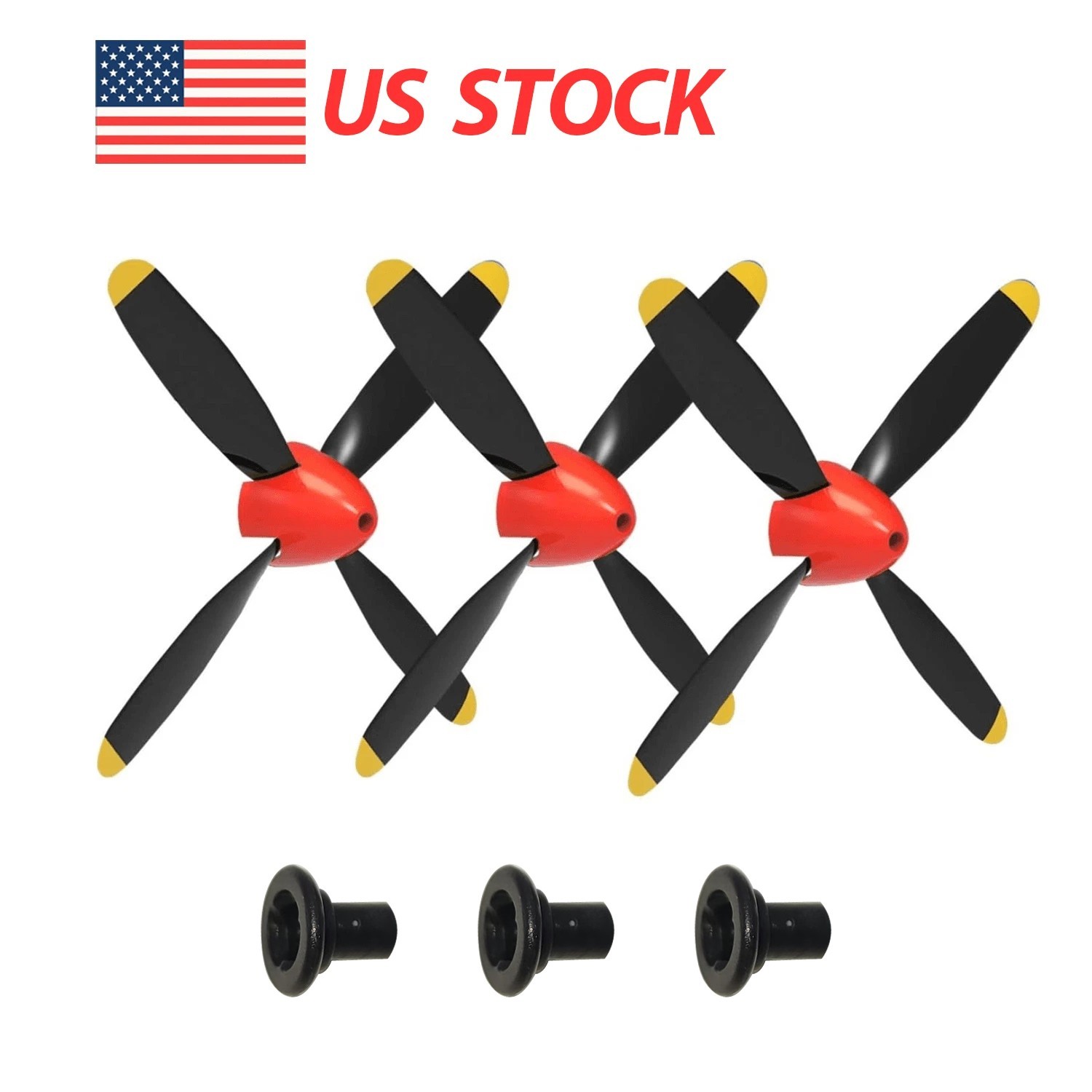 3pcs 4-Blade Propeller,with Saver and Adapter for Volantexrc P-51D RC Plane(RED)