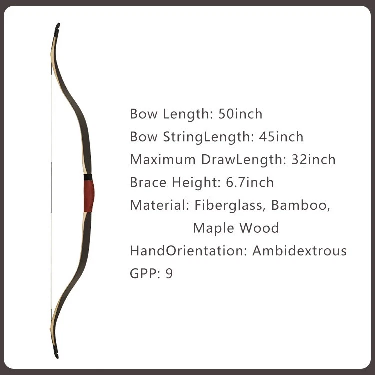 AF 30-50lbs Turkish 50" Recurve Bow Traditional Bow Horse Bow for Hunting - Image 2 of 4