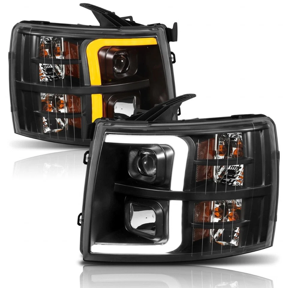 ANZO For Chevy Silverado 1500 2007-2013 Projector Headlights Plank Style Black Foto 3 de 4
