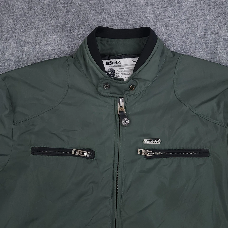 Diesel Jacket Mens XL Green Black Moto Bomber Nylon Zip Pockets Only The Brave - Image 3 of 4