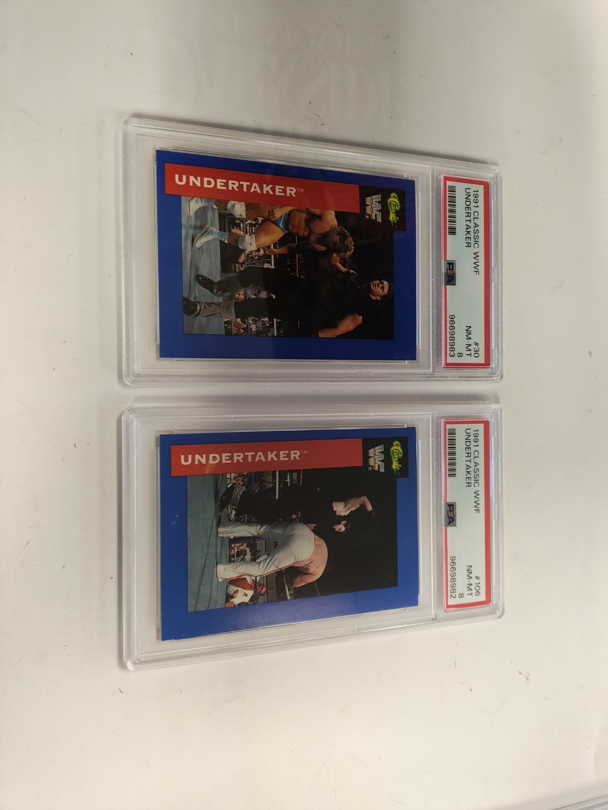 1991 CLASSIC UNDERTAKER ROOKIES PSA 8 (LOT OF 2) WWF CLASSIC GRADED CARDS    view 2
