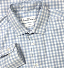 Mizzen Main Leeward Button up Blue White Gingham Check Shirt Trim Fit L