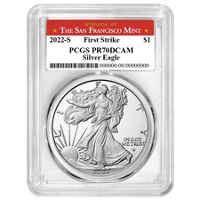 2022-S Proof $1 American Silver Eagle PCGS PR70DCAM FS San Francisco Label