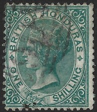 British Honduras 1865 QV 1s Green No Watermark PERF 14  SG.4 Used  Cat:£130+