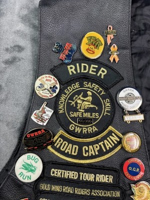 応援グッズ 950 CHUDRA90th Patch BLACK GOLD ZONY Leather Biker Vest Mens 54 Black GWRRA Gold Wing AZ Patch