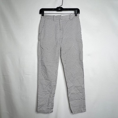 H&M White Black Butterfly Print Trousers Womens 2 Cotton Blend Slim Ankle Office