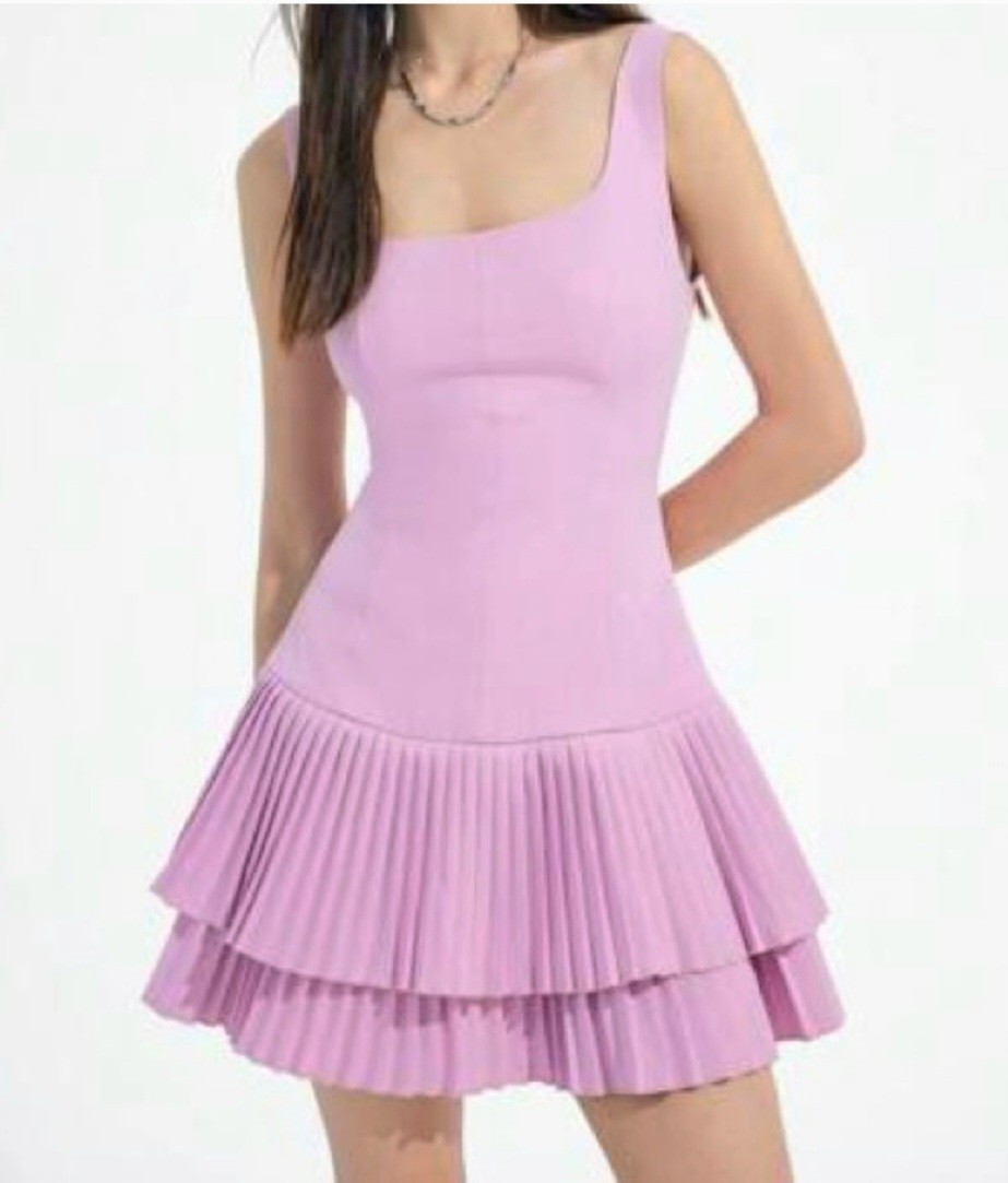 NWT ZARA PINK PLEATED  TIERED  COQUETTE MINI DRESS WOMEN'S SIZE S. thumbnail 2