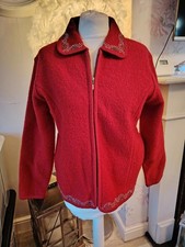Lisa International Red Boiled Wool Jacket M  Zip Up with Rhinestone Detail C99