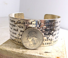 Custom Made Sterling Silver Cuff  Bracelet Breast Cancer 1 Corinthians  Love IS