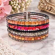 Multi Colored Crystal and Seed Bead Wired Cuff Bracelet