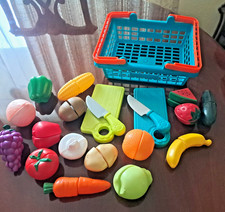 Kids Pretend Play Cut Apart Food Cutting Kitchen Plastic Fruits Vegetables Board