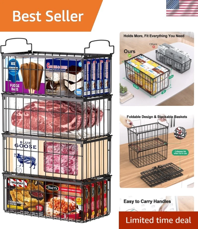 Freezer Organizer Bins, 4 Pack Stackable Deep Chest Freezer Organizer Bins, F...
