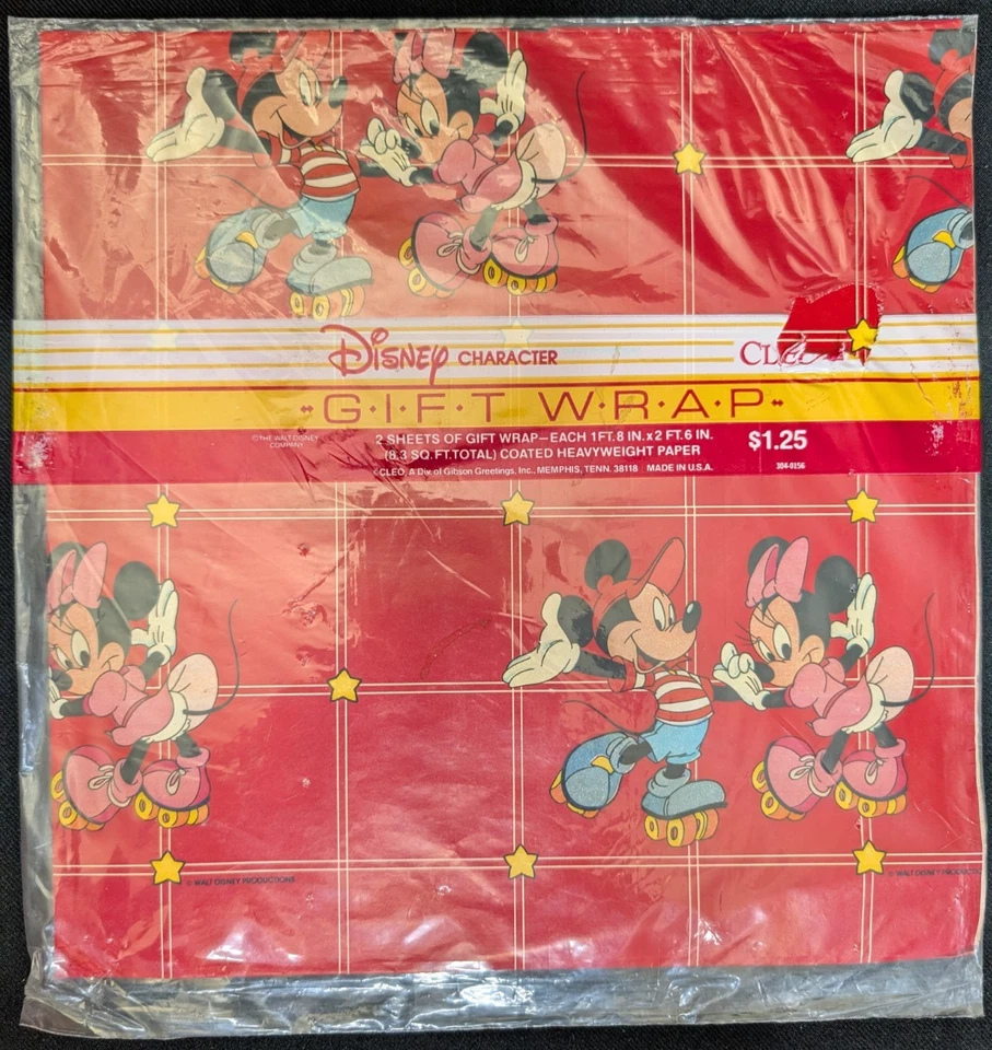 De colección NUEVO Cleo Disney Mickey Minnie Mouse Patines Regalo Envoltura Papel Personaje Nuevo de Lote Antiguo Foto 2 de 4