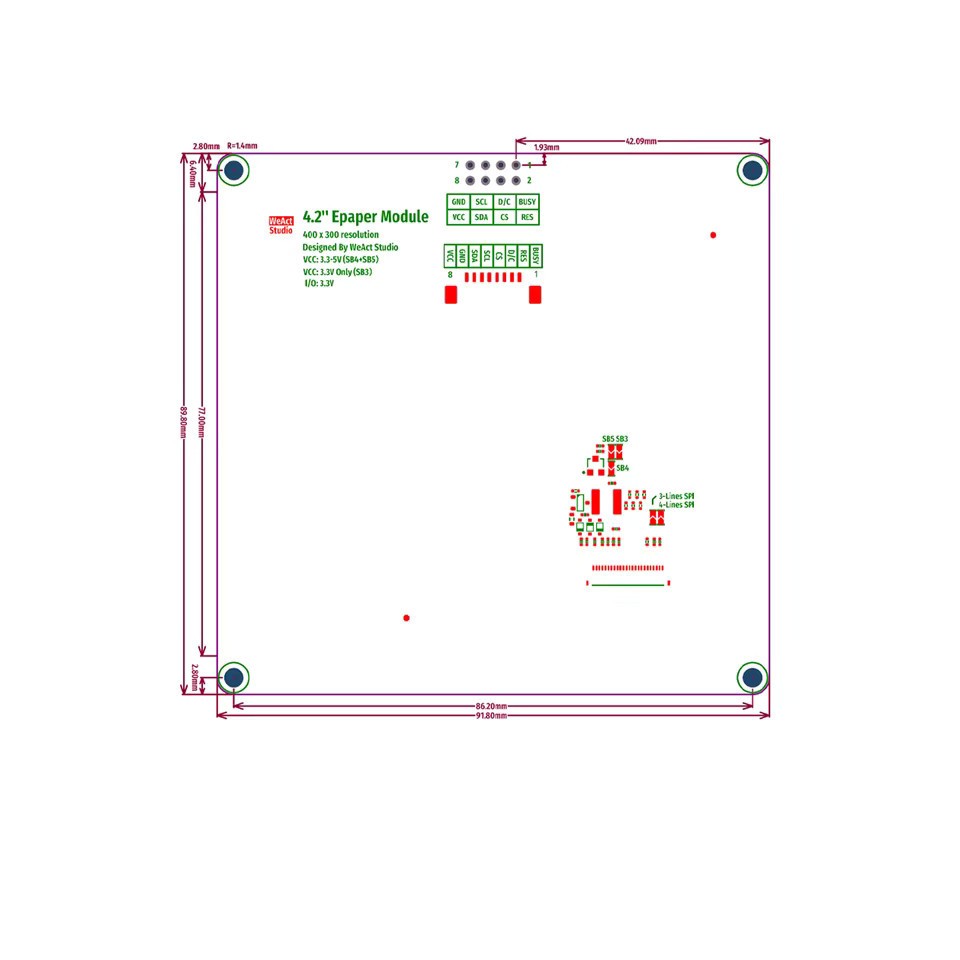 Écran E-Paper 4.2 pouces noir et blanc avec interface SPI pour Raspberry Pi - 4