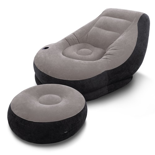 Intex 68564E Inflatable Ultra Lounge Chair With Cup Holder And Ottoman Set, Gray