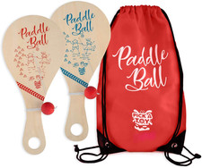 Wooden Paddle Ball Set of 2 with Red Carry Bag Indoor Outdoor Toy: Fun and Cla