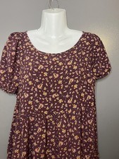 Bécool Dress Womens Medium Red Floral Puff Sleeve Tiered Short Trapeze Boho