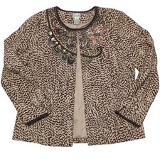 Chico's Leopard Print Suede Blazer Jacket With Beaded Sequins Detail Women's 2