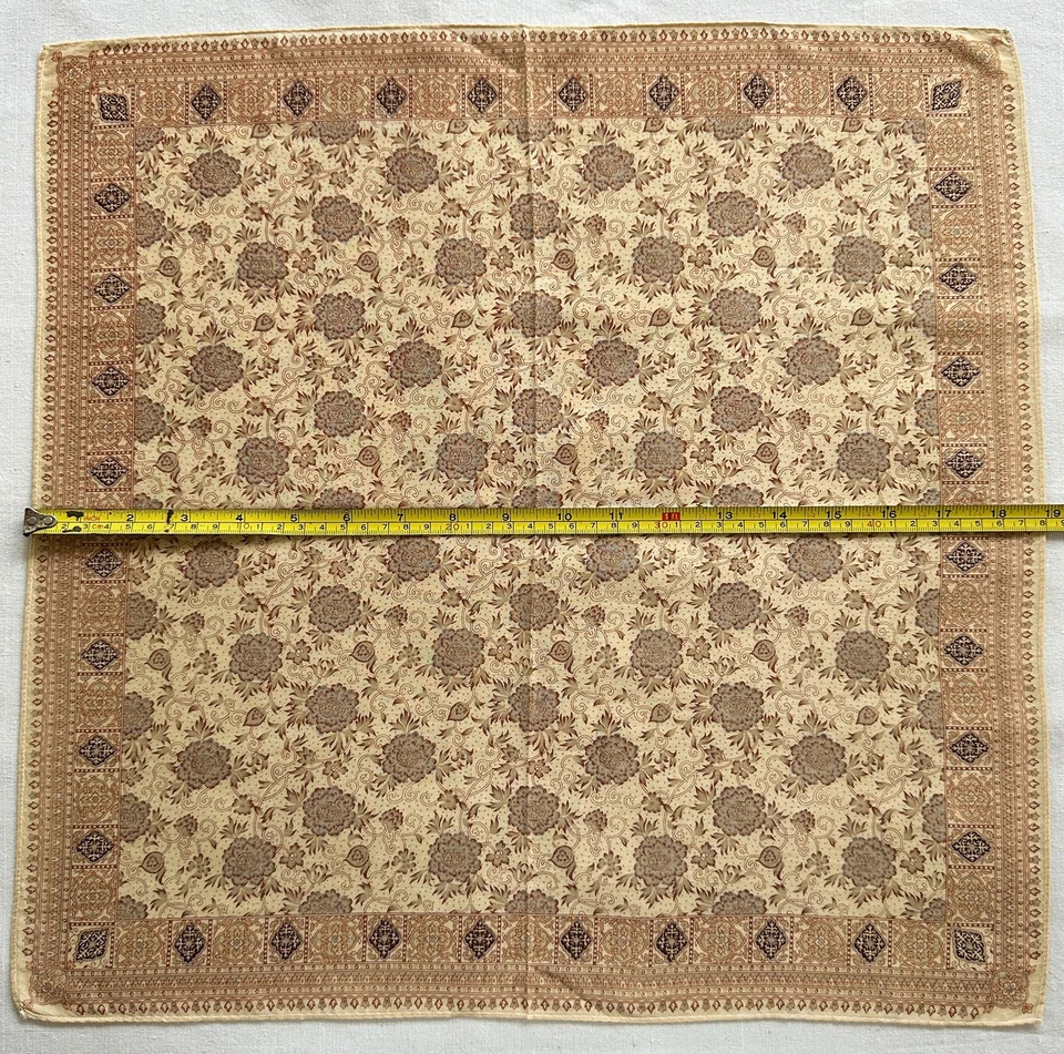 VTG Handkerchief line Art Antique~Floral Oriental Pocket Square Cream Cotton 19" - Image 3 of 3