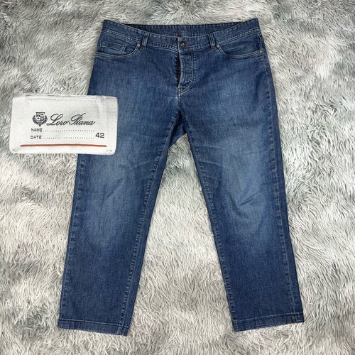 Loro Piana Italy 5 Taschen Button Slim Straight Leg Blue Stretch Jeans US 38x26 - Bild 1 von 19