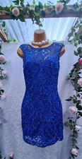 Lipsy Size 10 Blue Lace Short Sleeveless, Low Back Evening Cocktail Party Dress