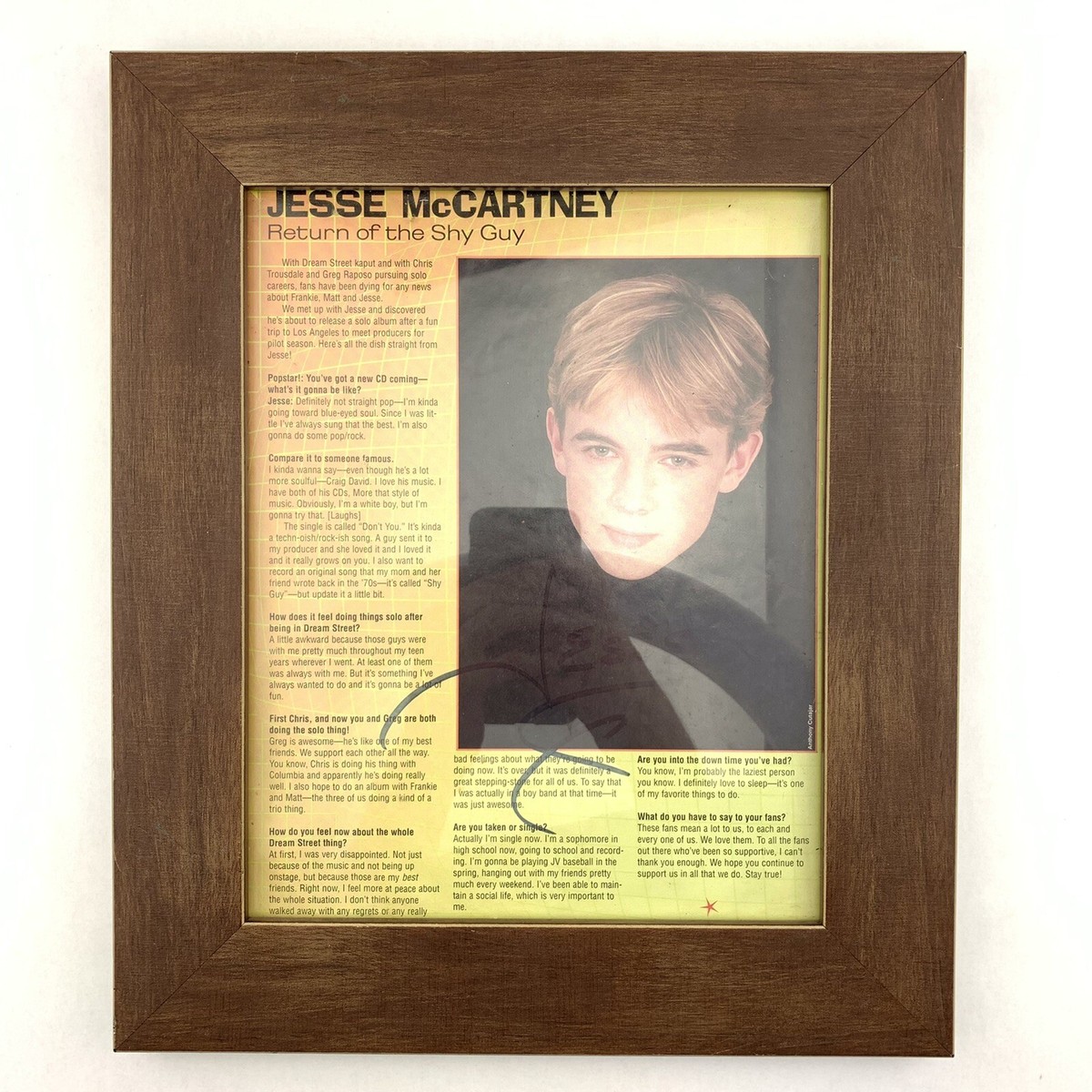 JESSE MCCARTNEY HEAD SHOT AUTOGRAPHED Magazine page Popstars 