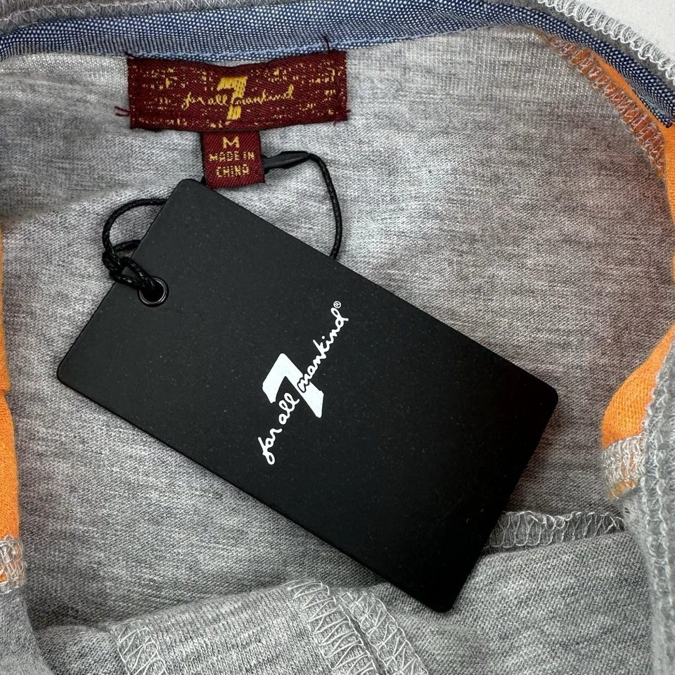 Camiseta 7 For All Mankind Niños Gris Naranja Manga Corta Algodón Raglán Henley M Foto 3 de 3