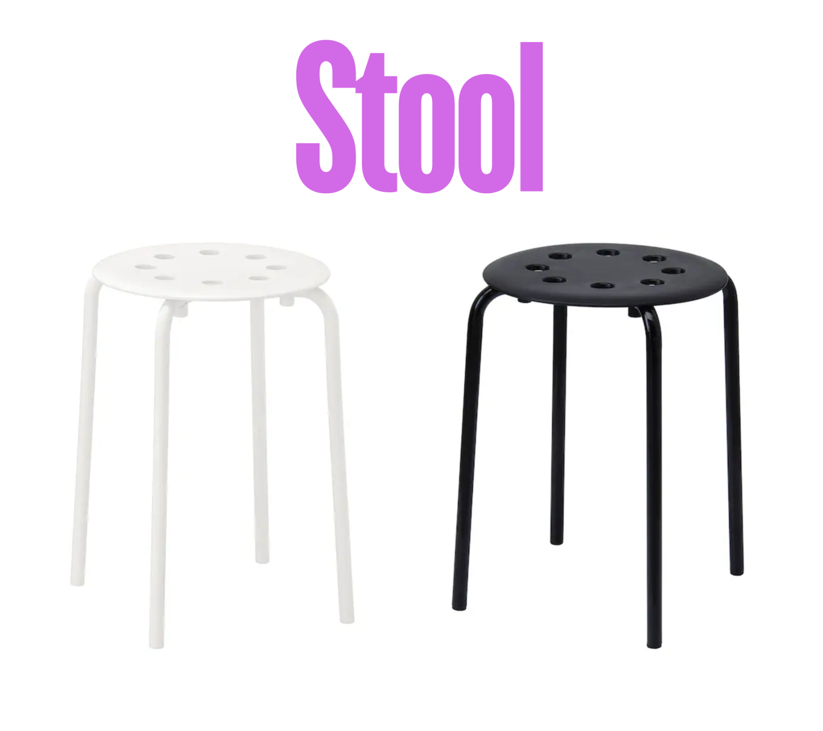 IKEA MARIUS Stool – 45cm Stackable Seat White or Black Plastic Metal ...