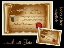 1 Urkunde / Karte A4 individuell Geschenk JEDER GEBURTSTAG Funny Alte Schachtel