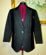 Jordan & Cole Petite Sz Ps Charcoal Gray/black Wool Blazer Jacket/3 Zip Pockets