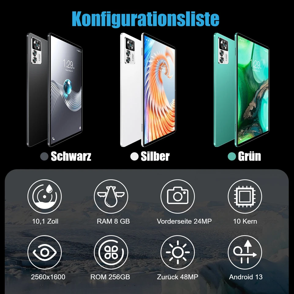 2025 Geschenke 12S Pro Tablet PC 8+256GB 24+48MP Android 8000mAh WiFi Tablet Pad - Bild 3 von 4