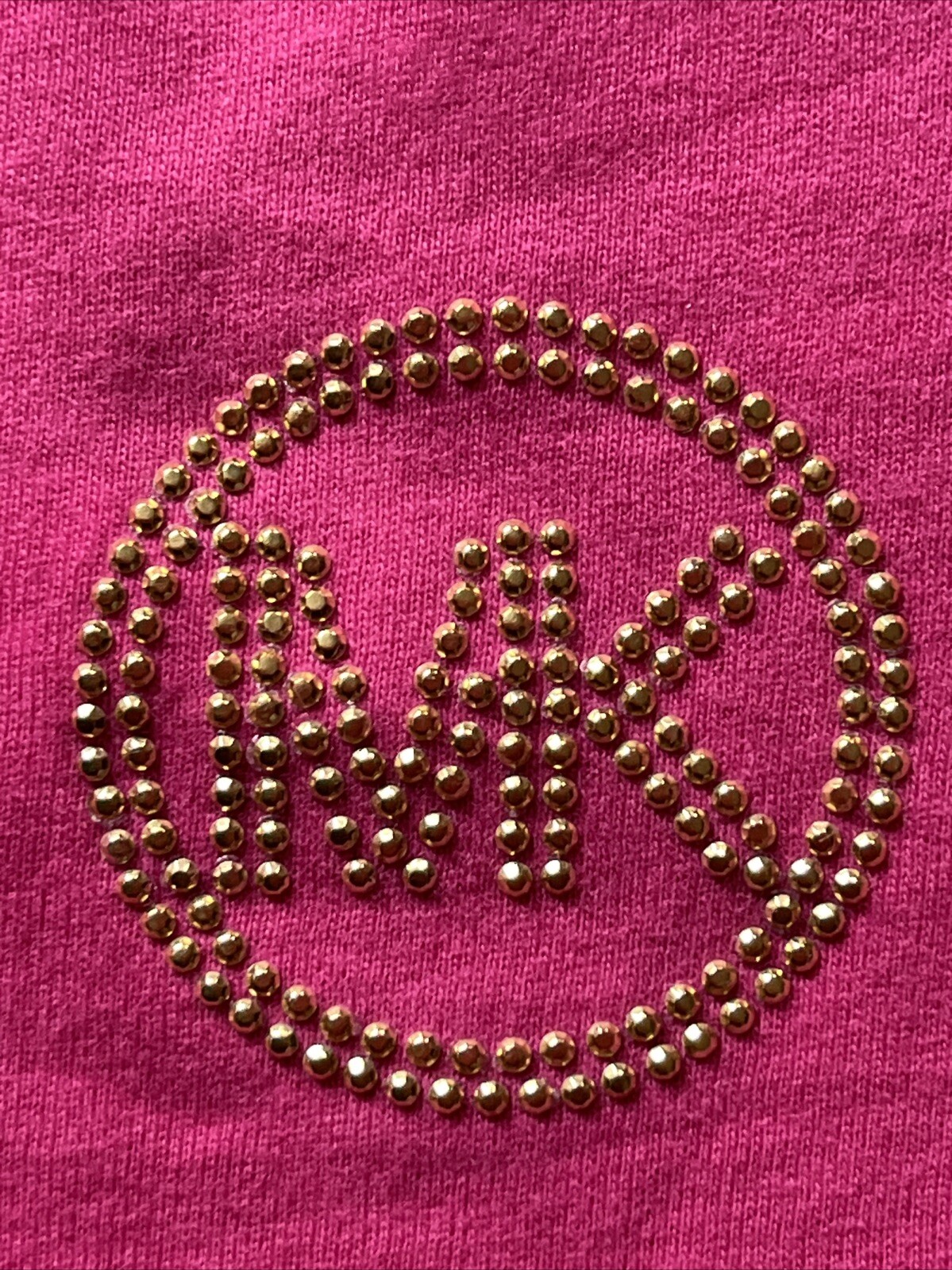 New! Michael Kors Women's L Gold MK Logo Cerise T Shirt Cold Shoulder thumbnail 5