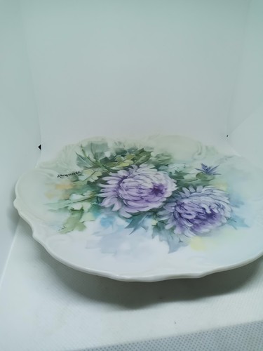 Vtg.Hd Painted Porcelain 2 Purple Chrysanthemums Plate Signed. Hanging/Mounting - Picture 8 of 21
