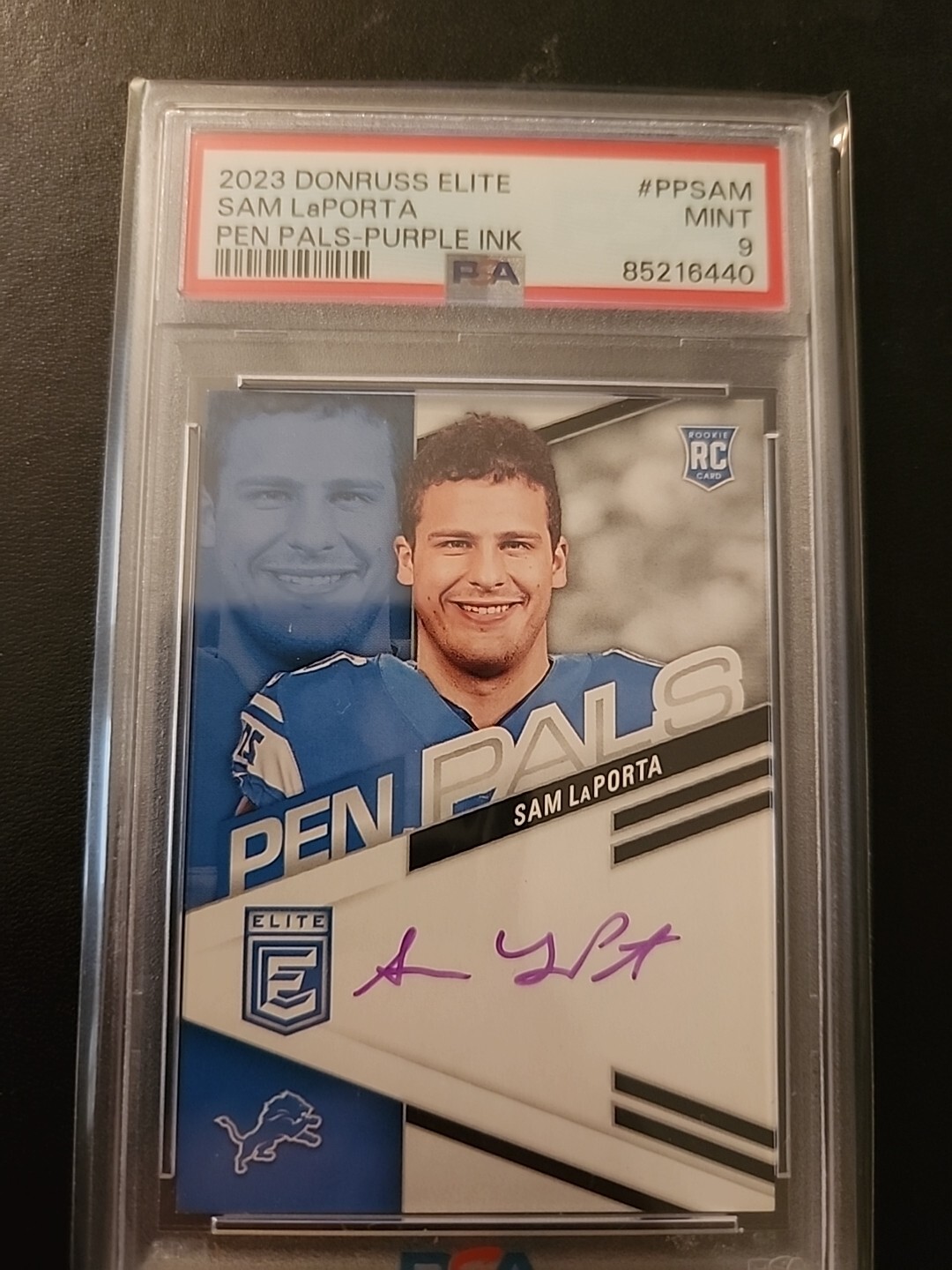 Sam LaPorta Panini Donruss Elite Pen Pals #PPSAM Purple Ink